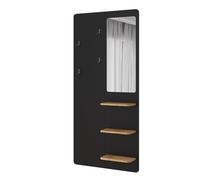 Vicco Portemanteau Mural Jochen, Noir/chêne, 70x150cm | avec miroir, à monter au mur avec espace de rangement pour chaussures et sacs