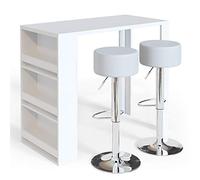 Vicco Set de Table de Bar, Blanc, 57x117cm | avec 2 tabourets de bar, convient comme espace repas supplémentaire dans la cuisine ou le séjour
