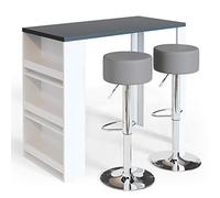 Vicco Set de Table de Bar, Blanc/Gris, 57x117cm | avec 2 tabourets de bar, convient comme espace repas supplémentaire dans la cuisine ou le séjour