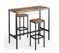 Vicco Set de Table de Bar Fyrk, Bois Antique, 120x50cm | avec 2 tabourets de bar, convient aux comptoirs et plans de cuisine, empilable pour le rangement