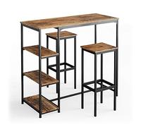 Vicco Set de Table de Bar Fyrk, Bois Antique, 120x50cm | avec étagères et 2 tabourets de bar, convient aux comptoirs et plans de cuisine, empilable pour le rangement