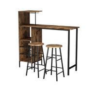 Vicco Set de Table de Bar Fyrk, Noir/chêne Rustique, 121.5x40cm | avec 2 tabourets, convient comme coin repas avec surfaces de rangement pour le stockage