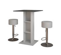 Vicco Set de Table de Bar Repose, Anthracite/Blanc, 75x75cm | avec 2 tabourets de bar, pour une utilisation comme table haute avec étagères intérieures réglables en hauteur