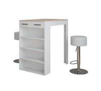 Vicco Set de Table de Bar Repose, Blanc/Sonoma, 67x100cm | avec 2 tabourets de bar, pour une utilisation comme table haute avec étagères réglables