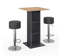 Vicco Set de Table de Bar Rodeo, Anthracite, 70x70cm | avec 2 tabourets de bar, utilisable comme table haute, gain de place pour les petits espaces