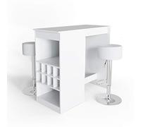 Vicco Set de Table de Bar Ross, Blanc, 115x50cm | avec 2 tabourets de bar, convient comme table à manger ou table haute avec étagères ouvertes