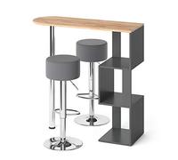 Vicco Set de Table de Bar Vincent, Chêne doré, 113x39.8cm | avec 2 tabourets de bar, pour une utilisation comme table haute avec surfaces de rangement latérales