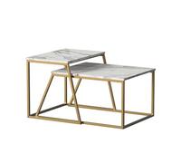 Vicco Set de Tables Basses Myra, Marbre Blanc/Or, 60x50cm | 2 parties, pour une utilisation flexible comme table d’appoint ou table de rangement