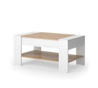 Vicco Table Basse August, Chêne Blanc/Force de l'or, 99.6x58.8cm | avec tiroir, avec espace de rangement ouvert pour livres et magazines