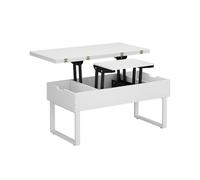 Vicco Table Basse Lifty, Blanc, 100x50cm | avec fonction ascenseur, extensible avec plateau réglable en hauteur et espace de rangement