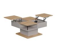 Vicco Table Basse Movira, Beige, 80x45cm | avec compartiments de rangement, avec mécanisme de levage et deux étagères ouvertes