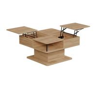 Vicco Table basse "Movira", Chêne doré 80 x 45 cm | avec compartiments de rangement, avec mécanisme de levage et deux étagères ouvertes