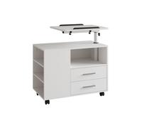 Vicco Table de chevet "Bora", Blanc 80 x 88 cm | avec surface de travail réglable, avec plateau de travail pivotant et roulettes pour une utilisation flexible