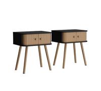 Vicco Table de Chevet Germo Anthracite/Bambou | Lot de 2, convient comme table de chevet ou table d’appoint