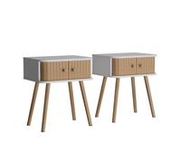 Vicco Table de Chevet Germo Blanc/Bambou | Lot de 2, convient comme table de chevet ou table d’appoint