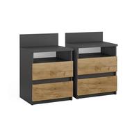 Vicco Table de Chevet Monty Anthracite/chêne doré | Lot de 2, pour le rangement des objets du quotidien dans la chambre à coucher