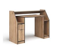 Vicco Table de Jeu Joel, Chêne doré, 123.2x45cm | avec 1 tiroir et 1 porte, avec surfaces de rangement et rehausse pour moniteur