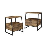 Vicco Table de nuit "Lunor", Chêne rustique/Noir 45 x 50 cm | Lot de 2, pour le rangement des objets du quotidien à côté du lit