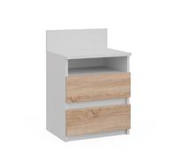 Vicco Table de nuit "Monty", Blanc/Sonoma 39.6 x 59.1 cm | avec 2 tiroirs, pour le rangement des objets du quotidien dans la chambre à coucher