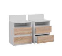 Vicco Table de nuit "Monty" Blanc/Sonoma | Lot de 2, pour le rangement des objets du quotidien dans la chambre à coucher