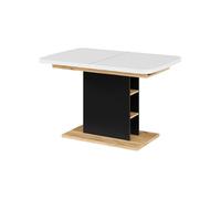 Vicco Table de salle à manger "Fenaro", Blanc/Chêne doré 120-160 x 80 cm | avec compartiments ouverts, extensible pour une adaptation variable à la taille de la table