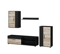 Vicco Wohnwand Berno, Sable Chêne/Noir, Set de 4 pièces | Set de 4 pièces, pour le rangement des appareils multimédias et des accessoires