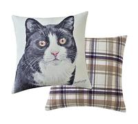 Viceni Coussin Garni de Chat Noir et Blanc, Multicolore, 43 x 43 cm, Polyester, 43 x 43cm