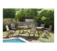 Vick - ensemble de jardin bois d'acacia, table + 4 chaises 2 fauteuils