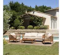 Vick - salon de jardin bois d'acacia. Avec 2 fauteuils un canapé et une table
