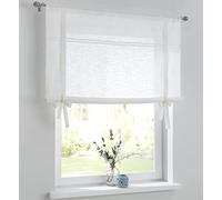 Vicky Store romain aspect lin avec dentelle à ourlet creux et cordon de serrage - Rideau de cuisine style maison de campagne - Largeur : 60 cm - Hauteur : 100 cm - Blanc