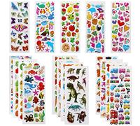 Vicloon Autocollants 3D, 22 Feuilles Stickers Plus de 550 Gomettes Autocollants Récompense Comprenant Animaux Dinosaures Numéros et Bien Plus