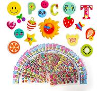Vicloon Autocollants 3D pour Enfants, 30 Feuilles Kids Stickers, Plus de 550 Gomettes Autocollantes, Autocollants Récompense pour Enfants, Autocollant 3D pour Enfant Série Récompenses Etoiles et Cœur