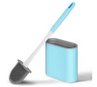 Vicloon Brosse WC, Brosse de Toilette en Silicone Antibactérienne Balayette,avec Support Mural, tête de Brosse de Nettoyage Double Face, Manche Long et Récipient (Blanc)