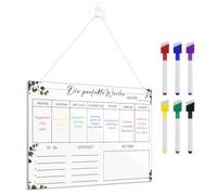 Vicloon Calendrier Magnétique Frigo Transparent, 9 Pièces Planning Hebdomadaire & Mensuel Tableau Acrylique Effaçable à Sec Familial Planner Semainier Effacable avce Feutres et Crochet, Allemand