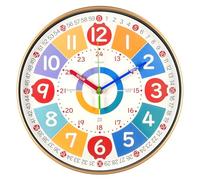 Vicloon Horloge Murale Enfants, 25cm Horloge d'apprentissage Colorée sans Tic-Tac, Horloges Murale Analogique pour Apprendre à Lire L'heure, pour Chambre d'enfant, Salon, Maternelle