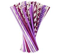 Vicloon Lot de 150 Pailles de Rechange en Violettes, 5 Types Paille Papier Réutilisables Paille à Cocktail en Papier pour Mason Jar Verre Anniversaire Mariage Noël Douche de Bébé Célébration Fête