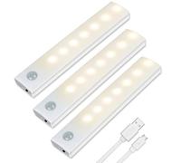 Vicloon Lumière de Placard,3Pcs Lampe de Placard,Lampes 7 LED,Sans Fil, Rechargeable par USB, Aimanté, Détecteur de Mouvement, Baladeuse de Secours, Veilleuse Enfant