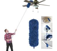 Vicloon Plumeau Poussière, Plumeau Télescopique Microfibre avec Poignée en Acier Inoxydable Plumeaus Lavable Parfait pour Éliminer la Poussière chez Vous ou dans Votre Voiture, Bleu foncé 13*34*245cm