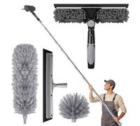 Vicloon Plumeau Telescopique, 4 Ensemble Tete De Loup Telescopique | avec Extension RéGlable, Balai AraignéE Tete De Loup Telescopique, Raclette De FenêTre, TêTe De Plumeau en Chenille, Gris