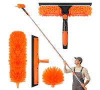 Vicloon Plumeau Telescopique, 4 Ensemble Tete De Loup Telescopique | avec Extension RéGlable, Balai AraignéE Tete De Loup Telescopique, Raclette De FenêTre, TêTe De Plumeau en Chenille, Orange