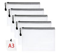 Vicloon Pochette Document Zippée A3, 5pcs PVC Transparentes Document Dossier, Pochette Zippée Zip Sac de Dossier Stockage Pochettes Plastique Mesh Étanche pour Fournitures, Bureau,Voyage