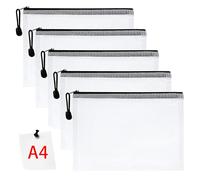 Vicloon Pochette Document Zippée A4, 5pcs PVC Transparentes Document Dossier, Pochette Zippée Zip Sac de Dossier Stockage Pochettes Plastique Mesh Étanche pour Fournitures, Bureau,Voyage