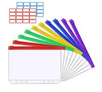 Vicloon Pochettes Classeur en Plastique, A5 Pochettes Perforées, 6 Trous Sacs Zippés à Feuilles Mobiles Colored zipper loose-leaf bag pour Cahiers Cartes Fournitures Scolaires Bureau Accueil（10pcs）