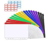Vicloon Pochettes Classeur en Plastique, A5 Pochettes Perforées, 6 Trous Sacs Zippés à Feuilles Mobiles Colored zipper loose-leaf bag pour Cahiers Cartes Fournitures Scolaires Bureau Accueil（18pcs）