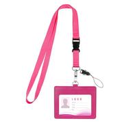 Vicloon Porte Badge Tour de Cou, Porte Carte Tour de Cou avec Cordon, PU Carte avec Lanière pour Badges d'Identification, Clés, Bus, Pass(Rose Rouge)