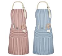 Vicloon Tablier de Cuisine, 2PCS Tablier de Chef Professionnel, Tabliers de Barbecue en Coton avec 2 Poches et des Bretelles Réglables, pour Restaurant, Café, Jardinage, Serveurs