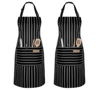 Vicloon Tablier de Cuisine, 2PCS Tablier de Chef Professionnel, Tabliers de Barbecue en Coton avec 2 Poches et des Bretelles Réglables, pour Restaurant, Café, Jardinage, Serveurs