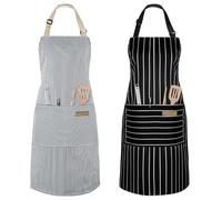 Vicloon Tablier de Cuisine, 2PCS Tablier de Chef Professionnel, Tabliers de Barbecue en Coton avec 2 Poches et des Bretelles Réglables, pour Restaurant, Café, Jardinage, Serveurs