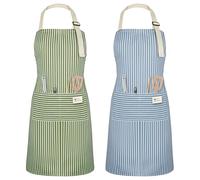 Vicloon Tablier de Cuisine, 2PCS Tablier de Chef Professionnel, Tabliers de Barbecue en Coton avec 2 Poches et des Bretelles Réglables, pour Restaurant, Café, Jardinage, Serveurs