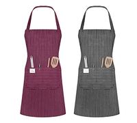 Vicloon Tabliers de Cuisine,2Pcs Réglable Tabliers Etanche avec 2 Poche pour Femmes Hommes Chef pour Cuisine,Jardinage, Restaurant,Barbecue,Café (vin Rouge + Gris)